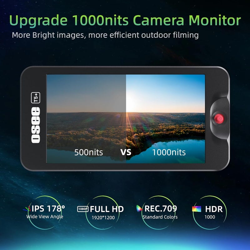 osee T5+ 5.5 Inch 1000nits Camera Monitor, Customizable False Color Field Monitor, HDR 4K HDMI Input 8 MySets Preview Workflow DSLR Monitor, Peaking Focus Assist, 3D Lut (Battery Not Included) - Image 2